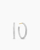 Pavé Hoop Earrings in Sterling Silver with Diamonds, 25.4mm
